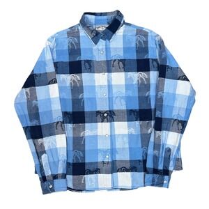 Women's Western Patchwork Horse Shirt Y2K Size-XL Blue Long Sleeve Pearl Snap